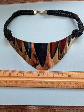 Vintage 80's Metal Colorful Enameled Choker with silk rope and metal clasp
